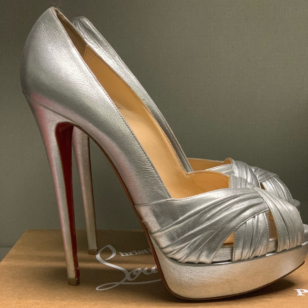 Christian Louboutin 120 Kid Aborina Silver Heels